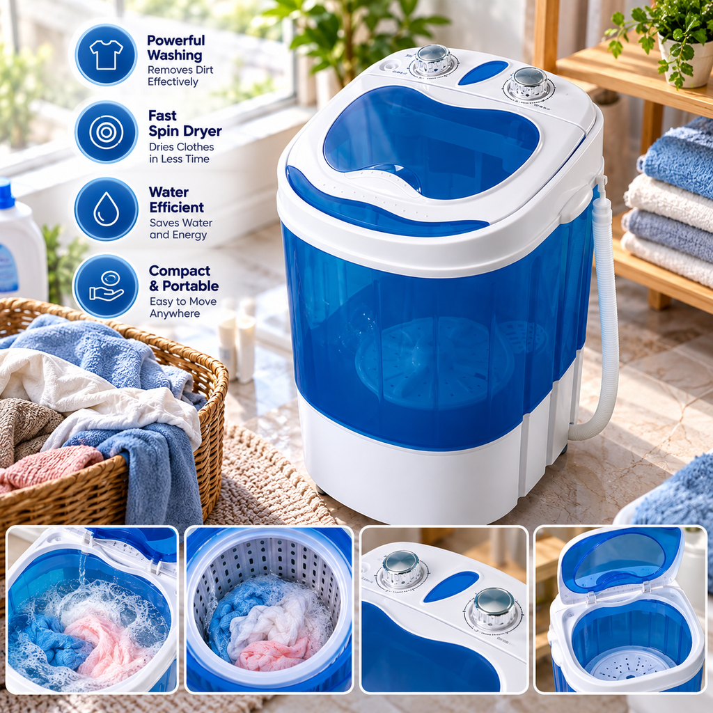 3kg Mini Washing Machine with Spinner and Shoe Brush