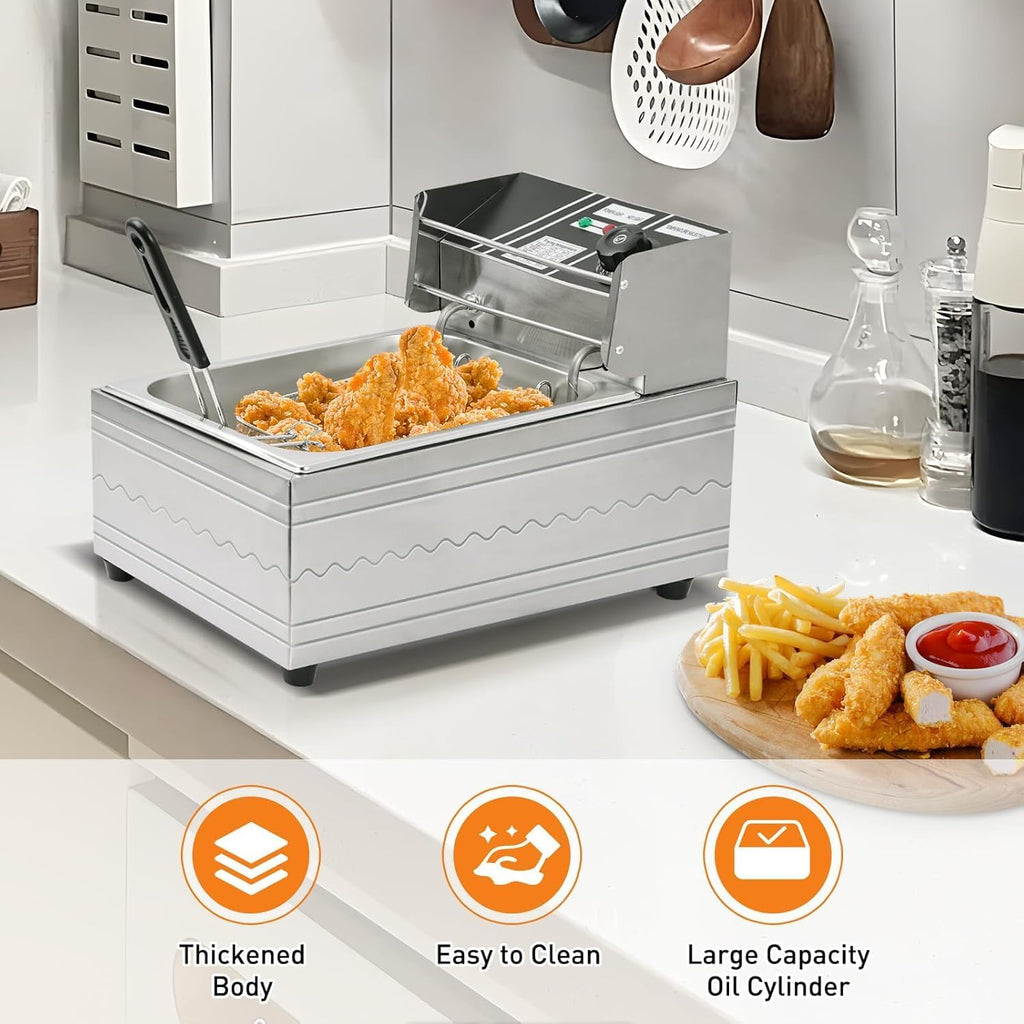 6L Electric Deep Fryer Stainless Steel 2500W