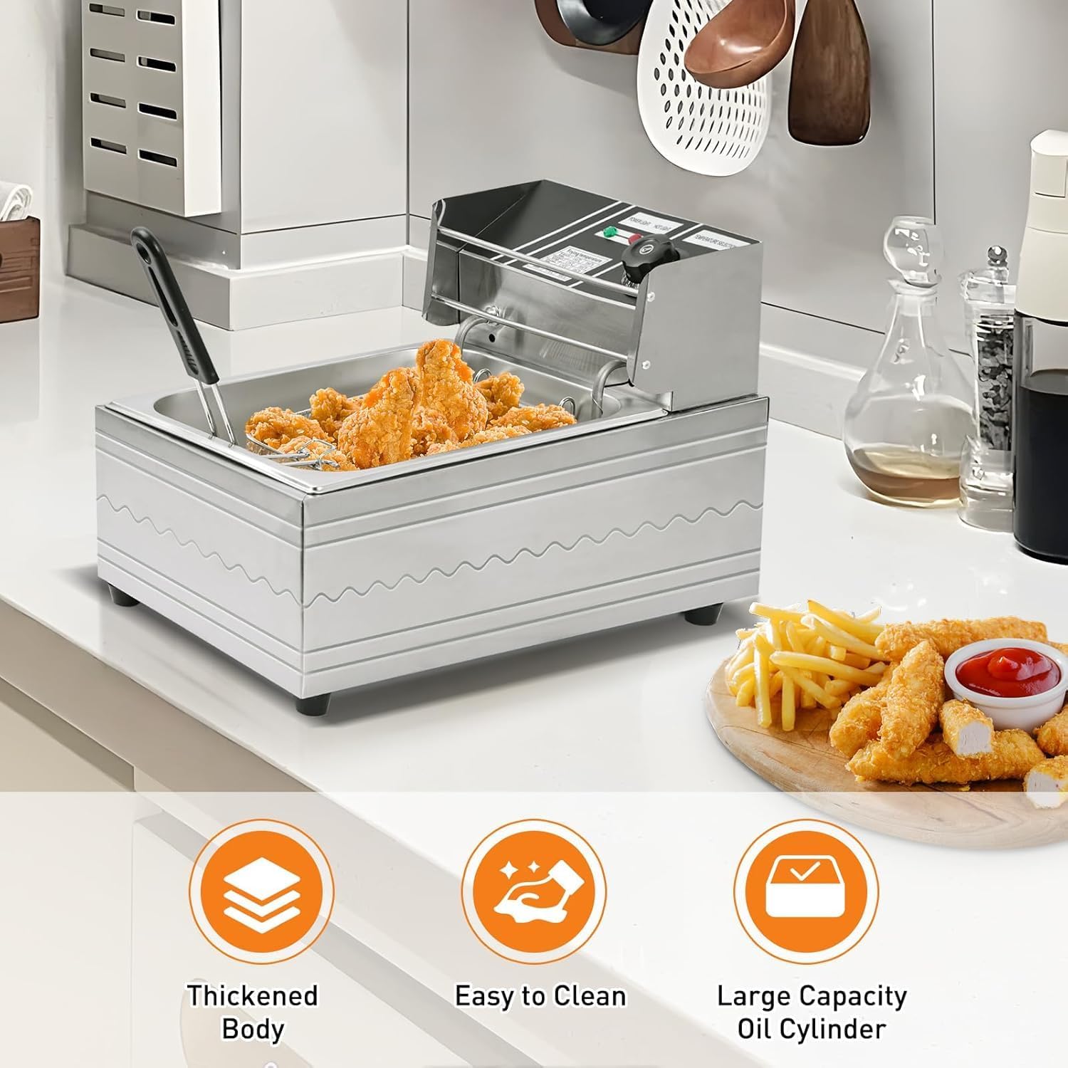 6L Electric Deep Fryer Stainless Steel 2500W