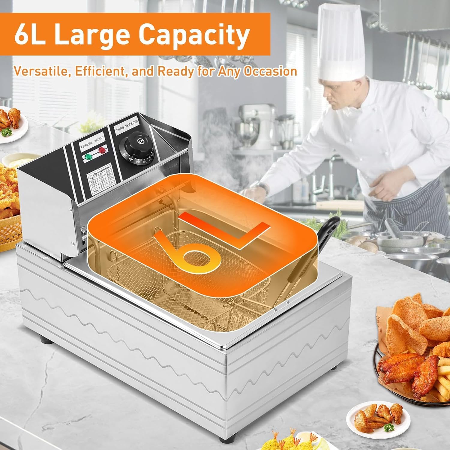6L Electric Deep Fryer Stainless Steel 2500W