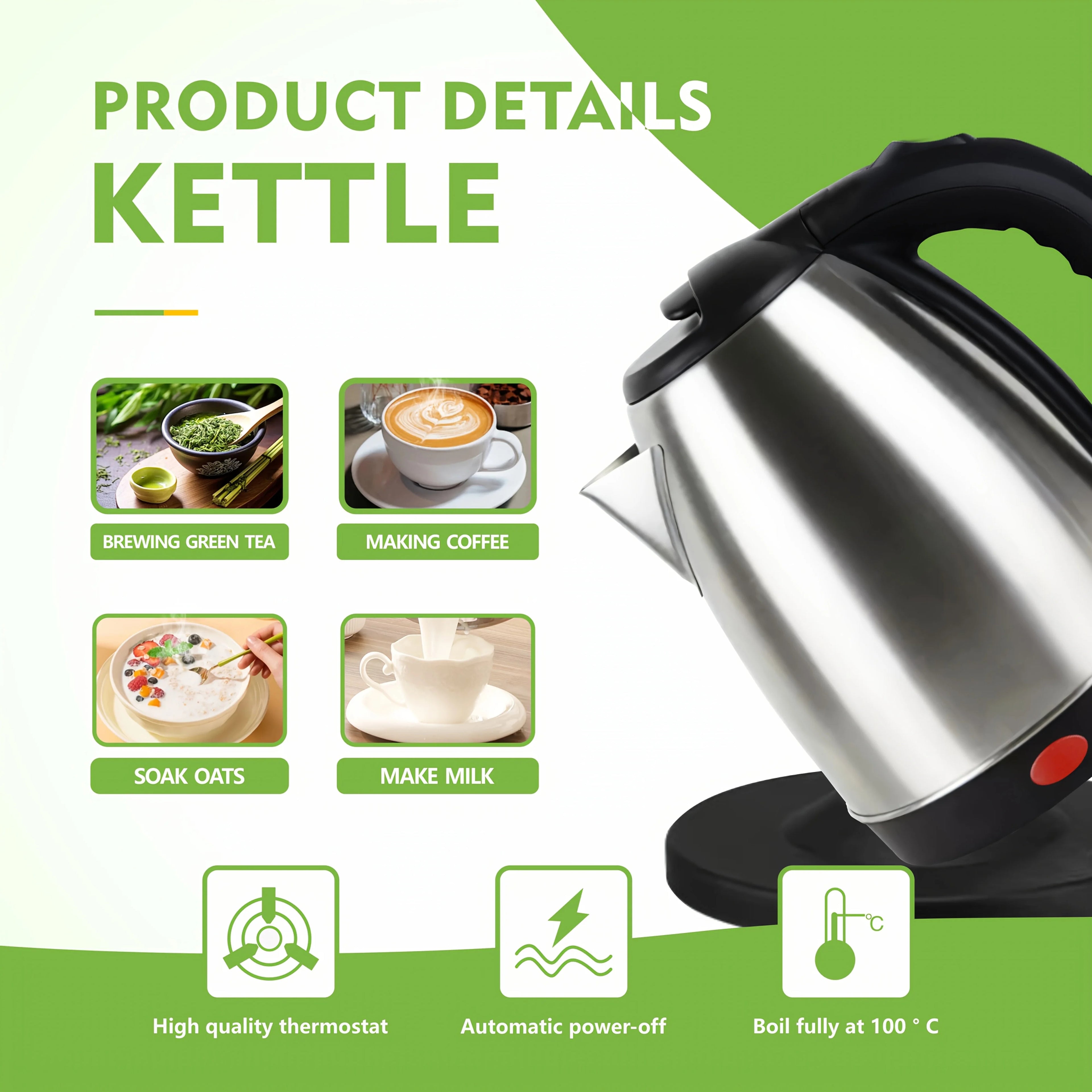 Electric Kettle Set with 2 Ceramic Cups