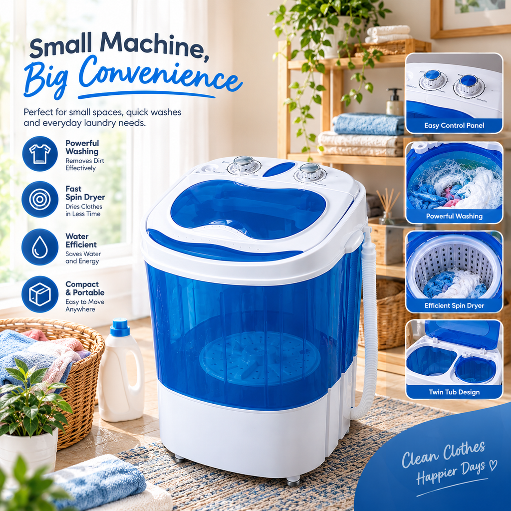 3kg Mini Washing Machine with Spinner and Shoe Brush