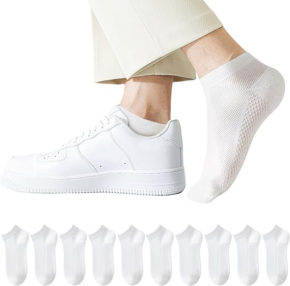 10 Pairs Men's Breathable Cotton Ankle Socks - Ultra Lightweight & Comfortable for All Seasons