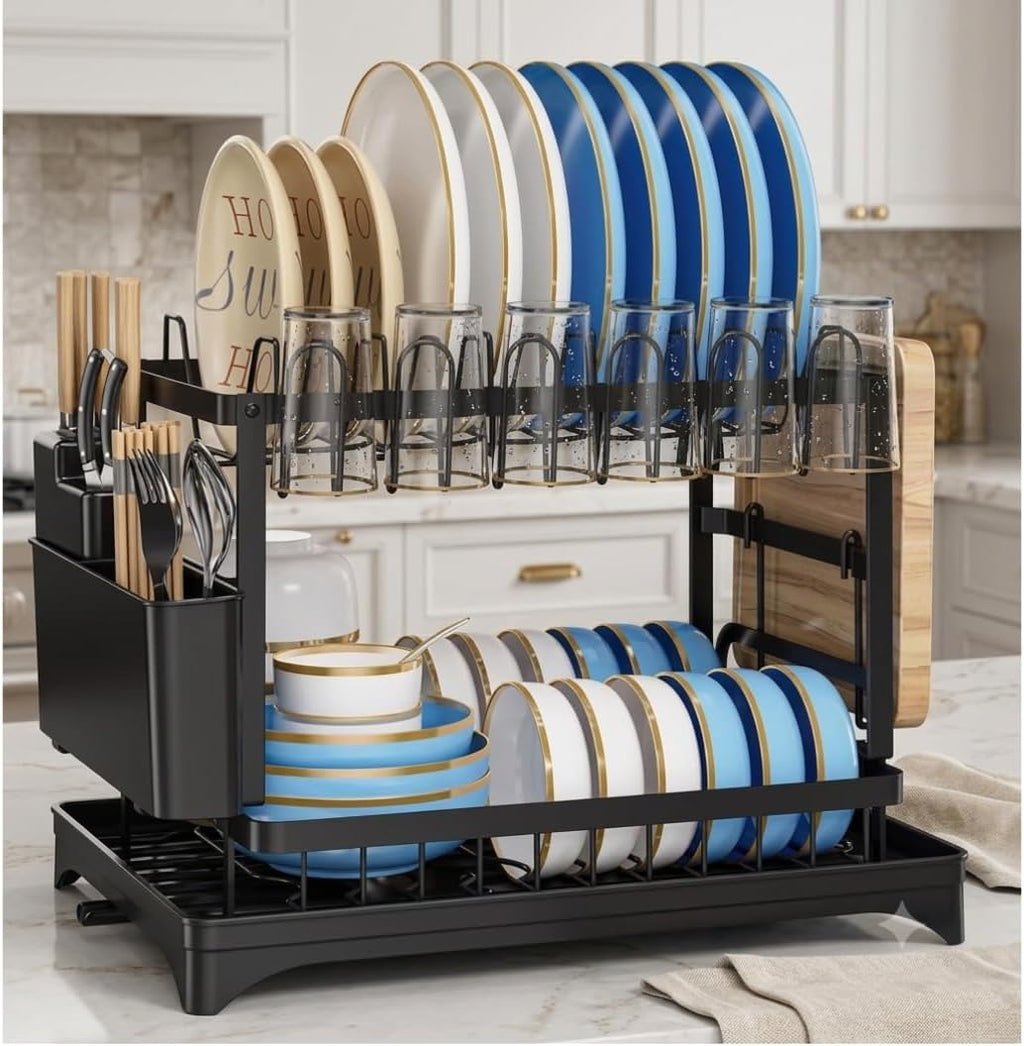 Large 2-Tier Dish Drying Rack with Draining Tray