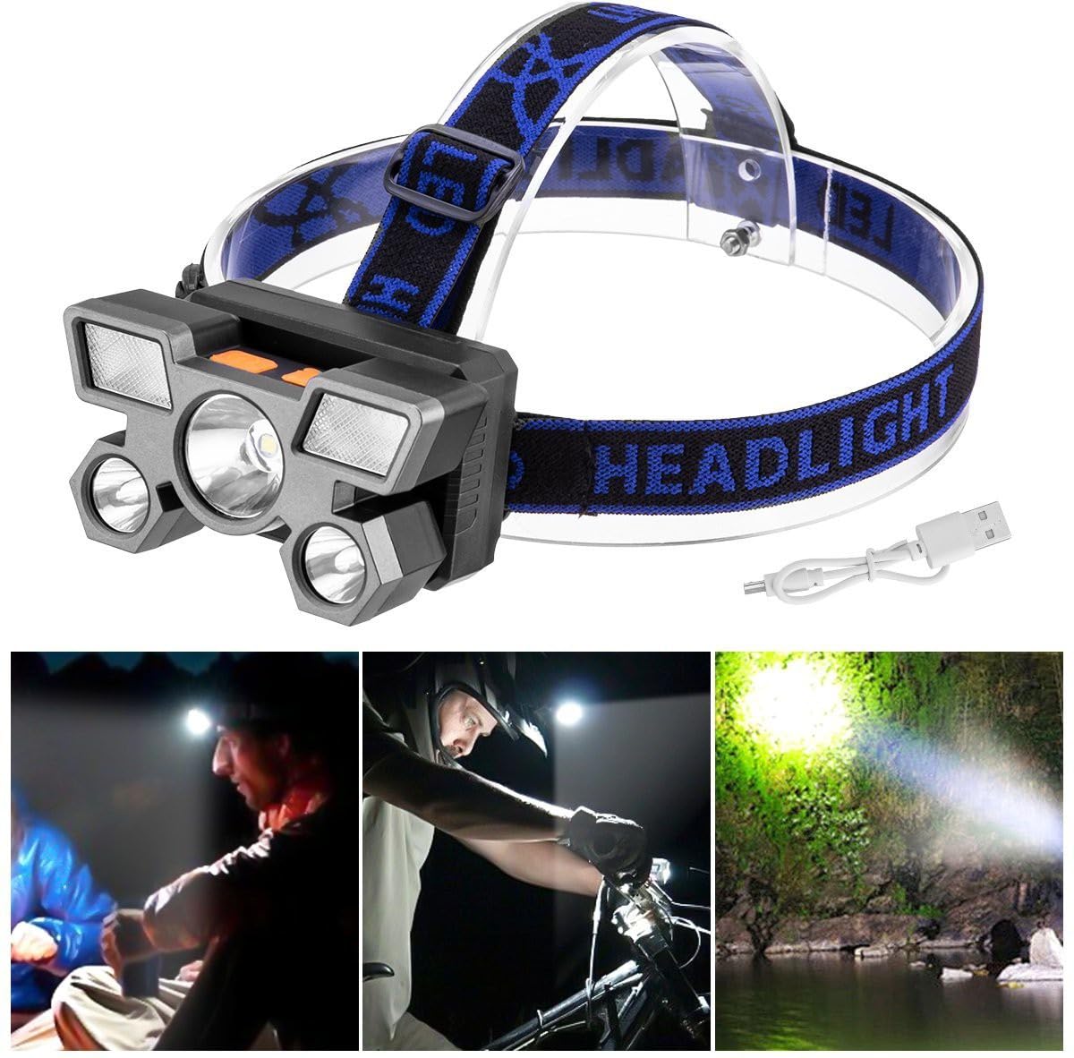 USB Rechargeable LED Headlamp Waterproof Headlight Torch