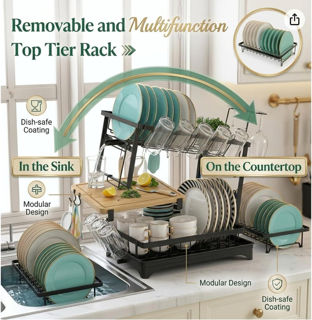 Large 2-Tier Dish Drying Rack with Draining Tray