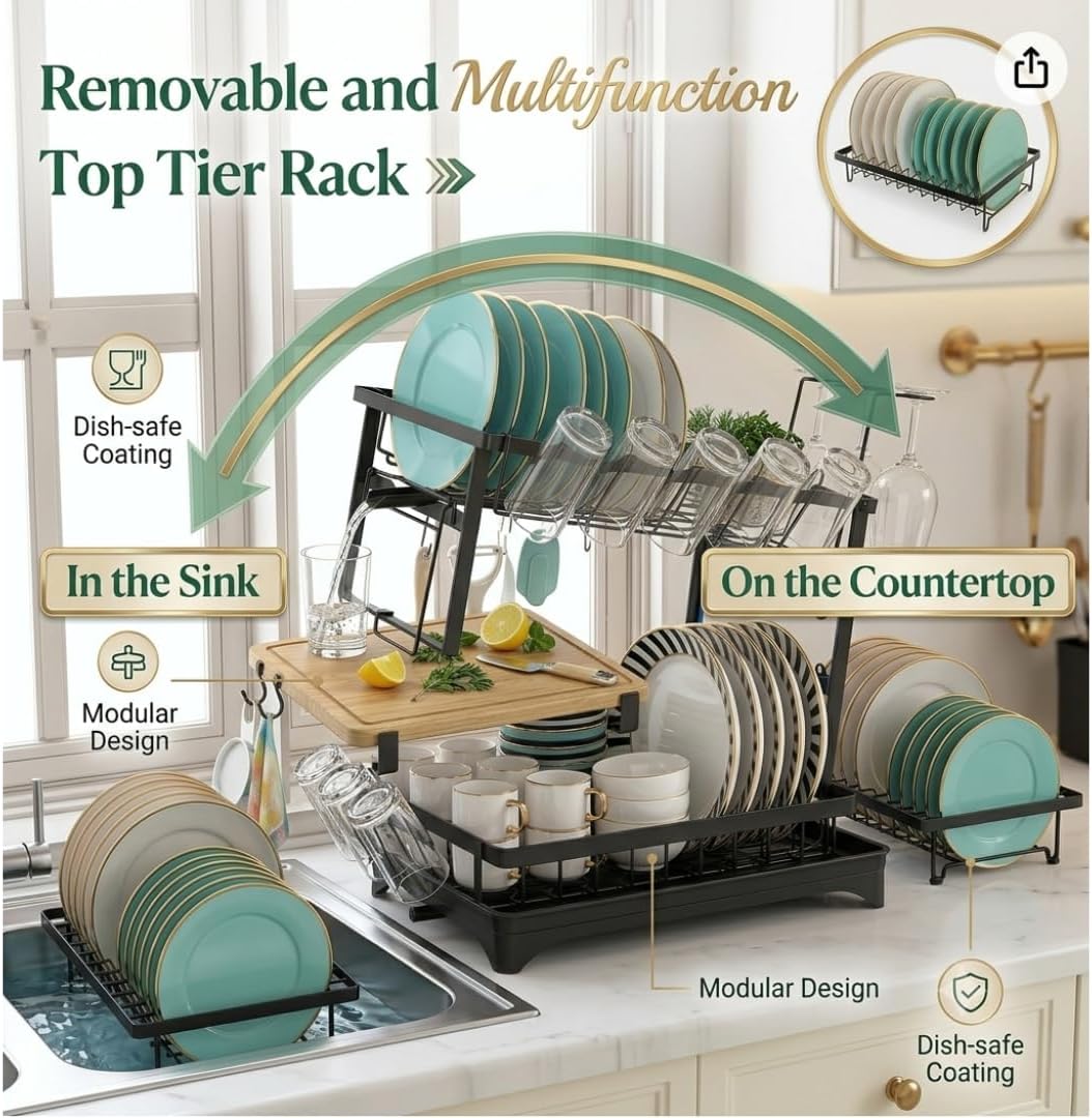 Large 2-Tier Dish Drying Rack with Draining Tray