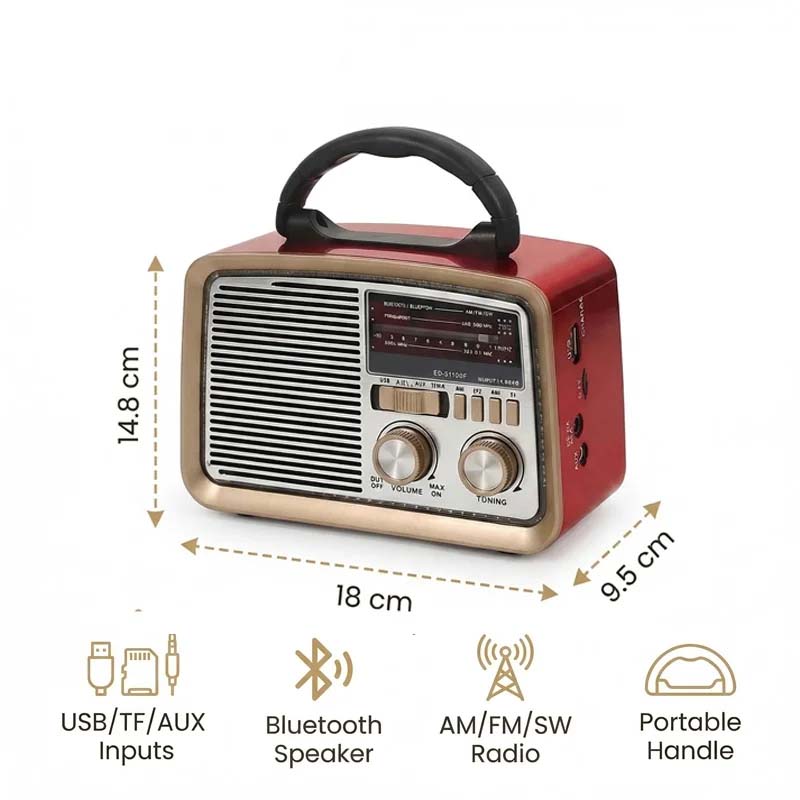 Retro HiFi Bluetooth Speaker with Solar Charging