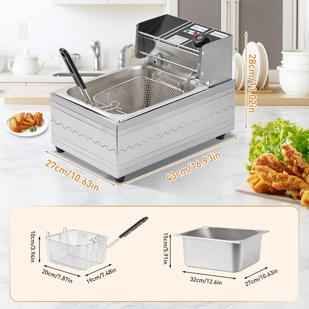 6L Electric Deep Fryer Stainless Steel 2500W