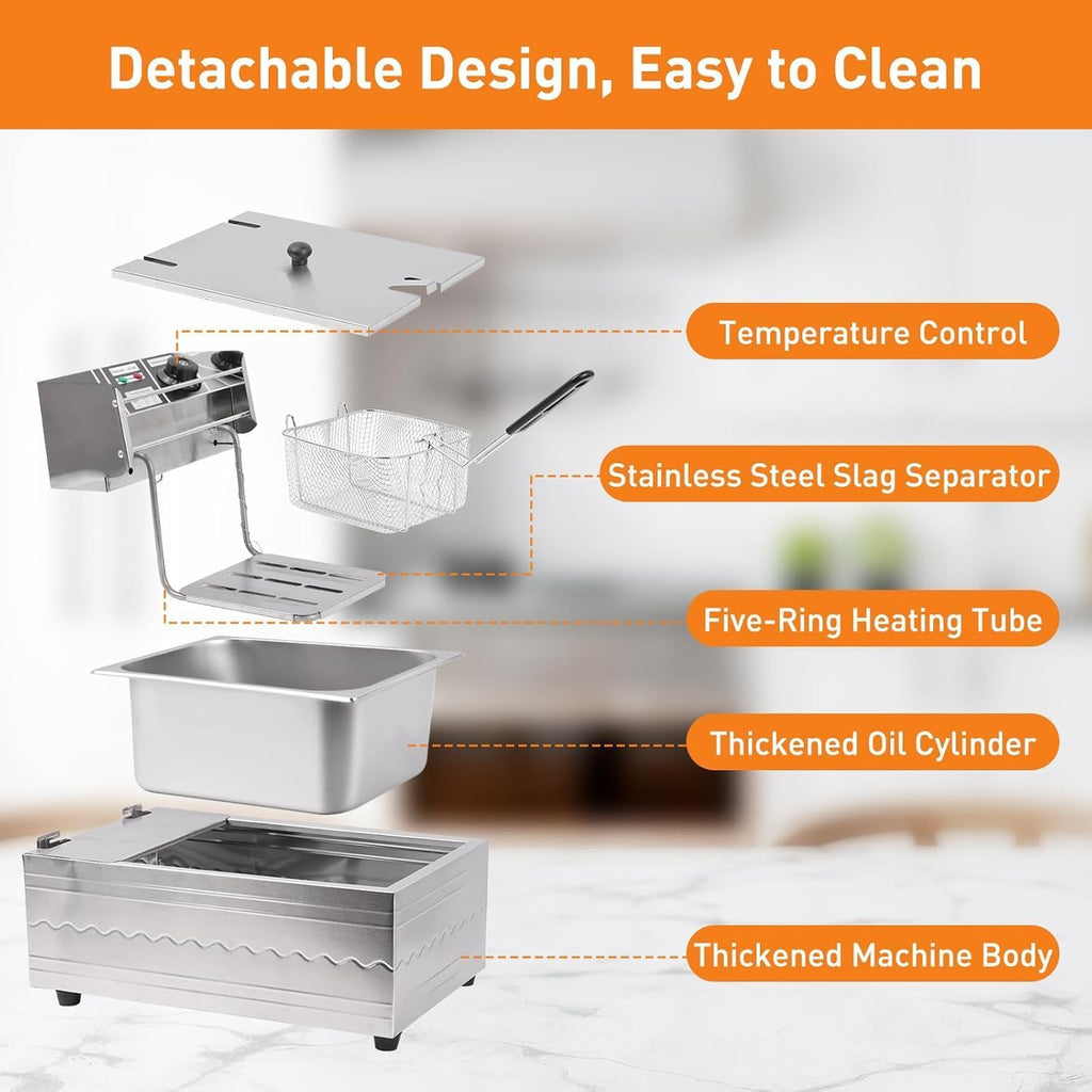 6L Electric Deep Fryer Stainless Steel 2500W