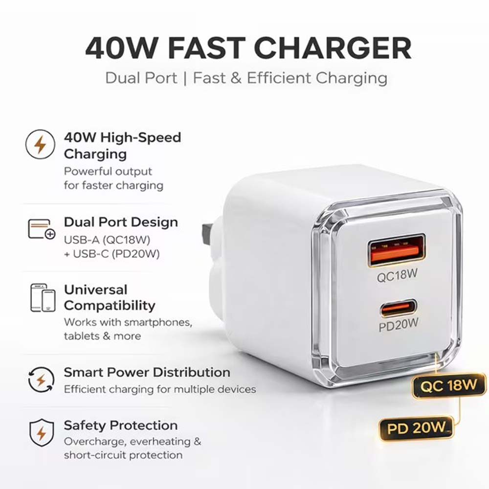 40W Dual Port Fast Charger