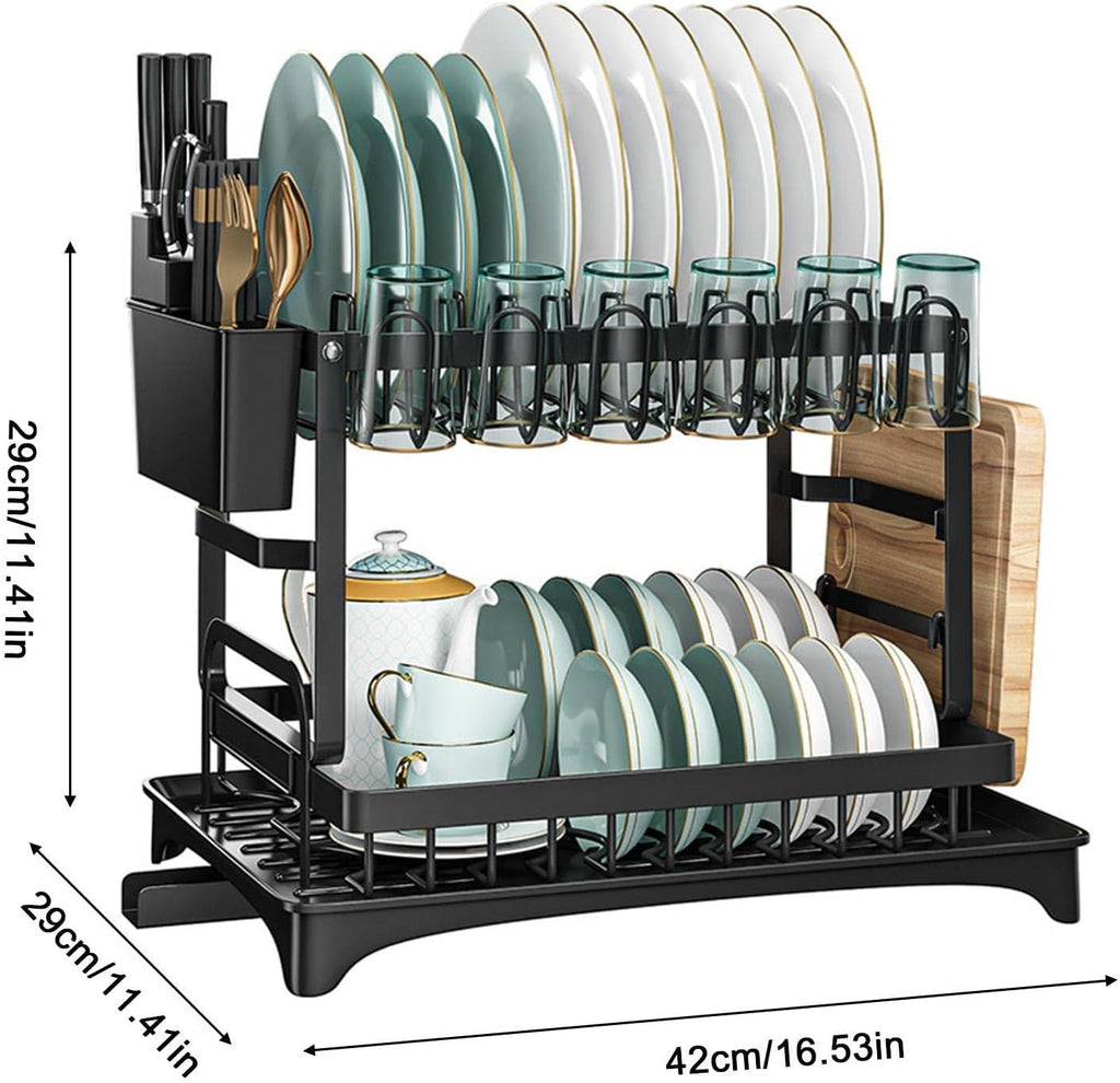 Large 2-Tier Dish Drying Rack with Draining Tray