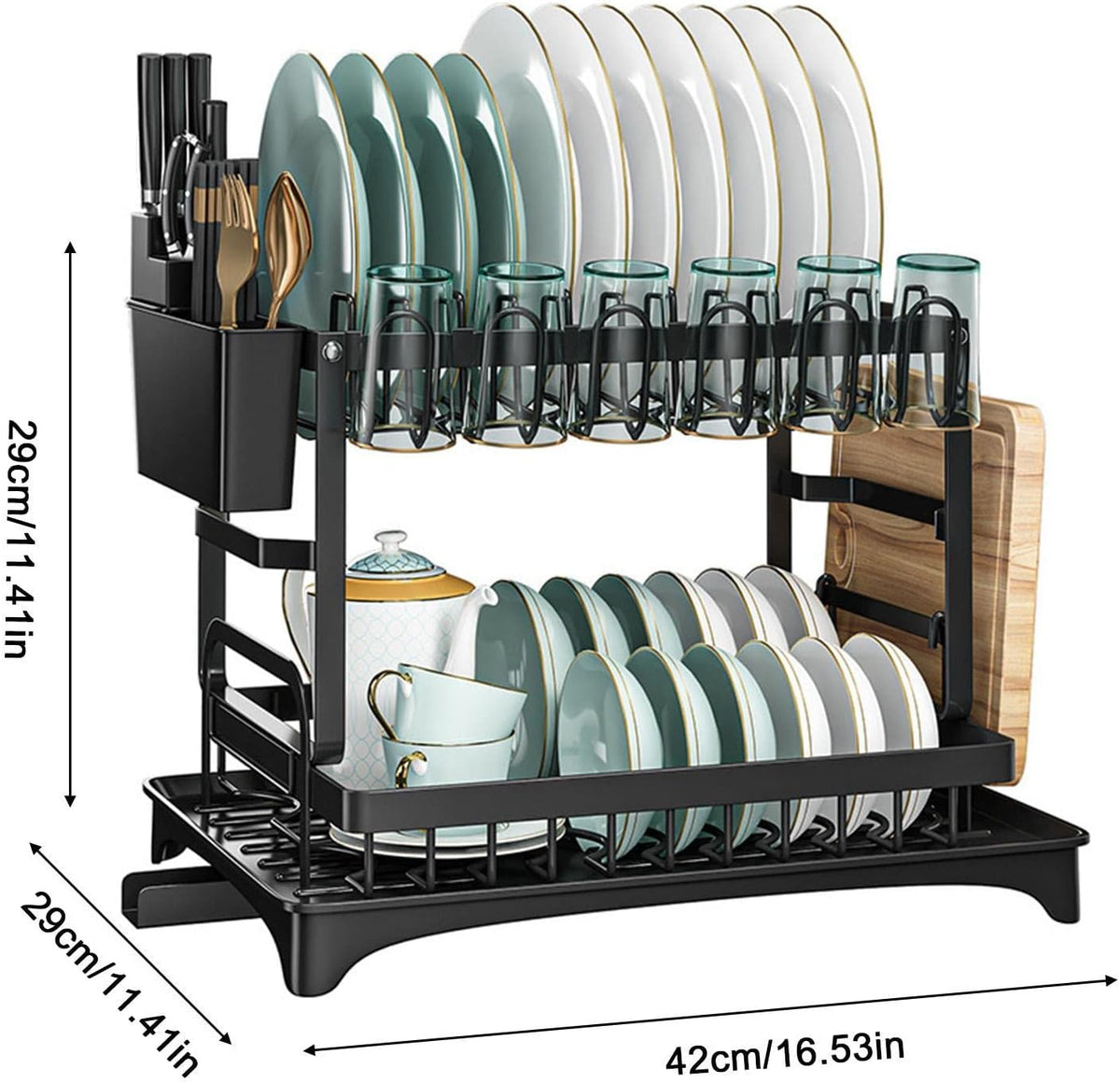 Large 2-Tier Dish Drying Rack with Draining Tray