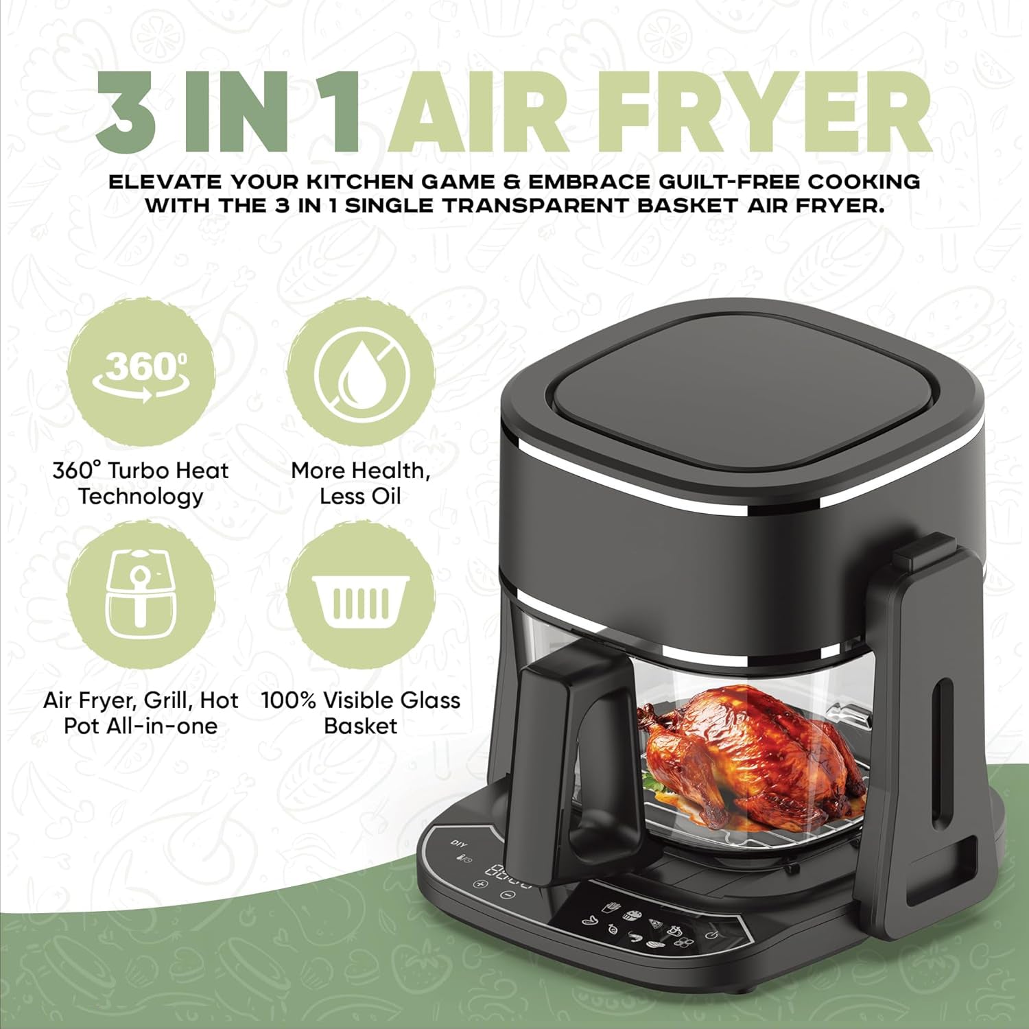 2-in-1 Air Fryer and Grill 4.5L Capacity