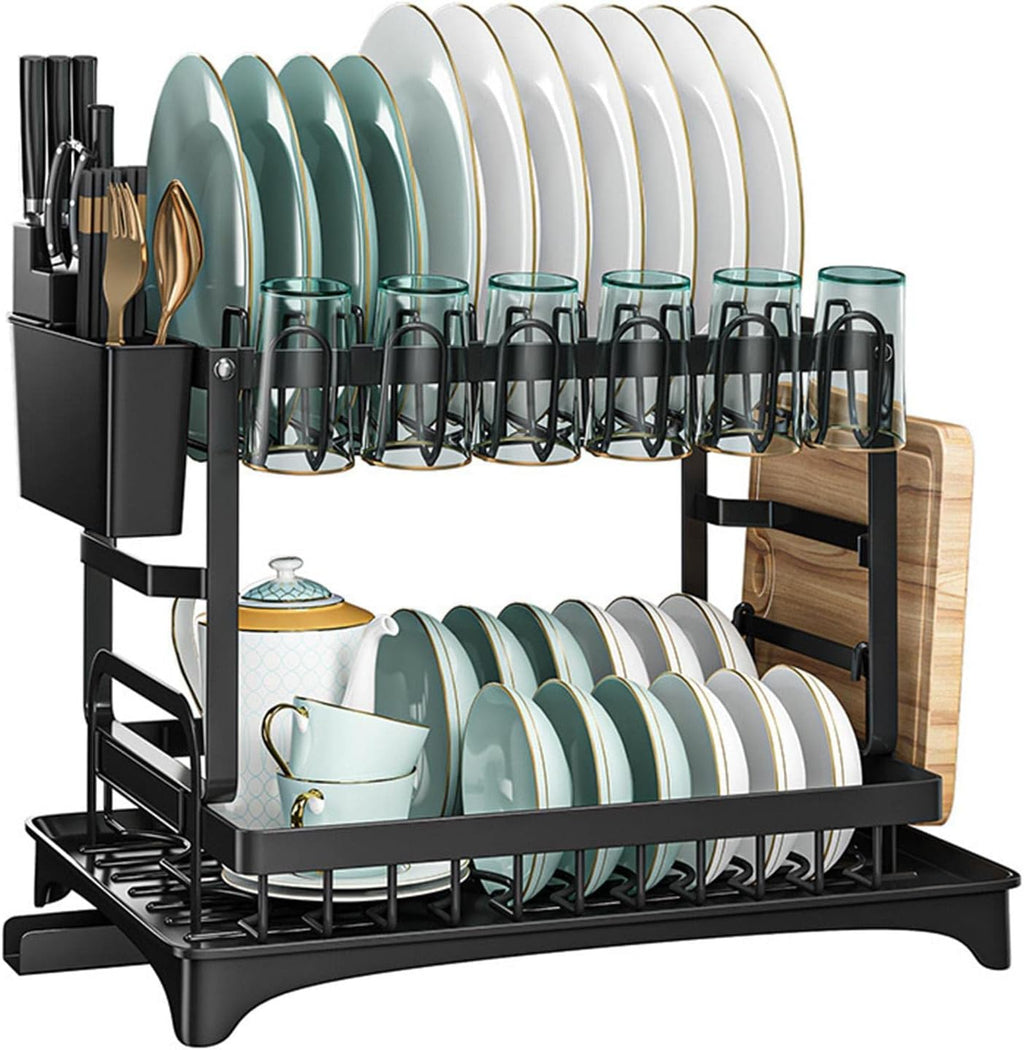 Large 2-Tier Dish Drying Rack with Draining Tray