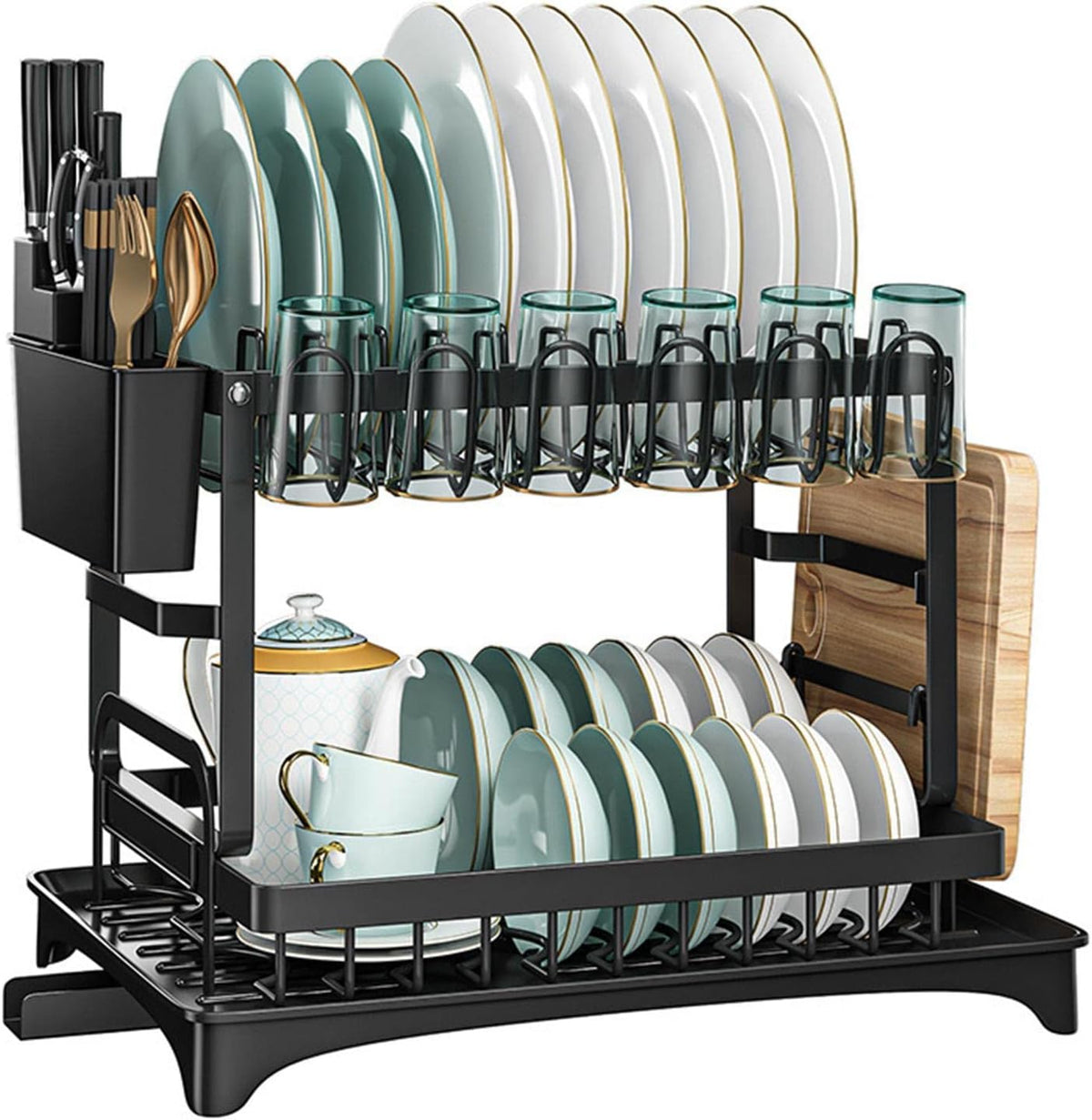 Large 2-Tier Dish Drying Rack with Draining Tray