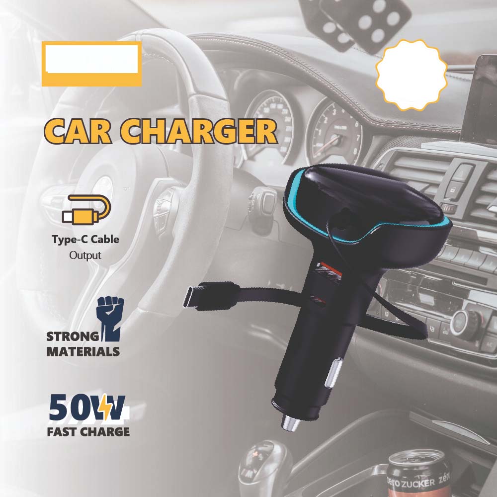 Buy 50W Type-C Retractable Car Charger Online in KSA