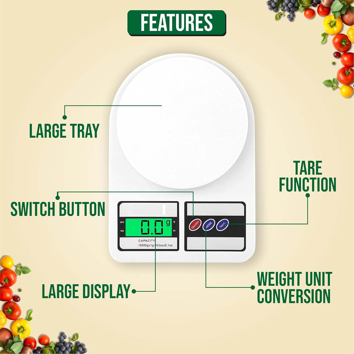 Digital Kitchen Scale with 10kg Capacity