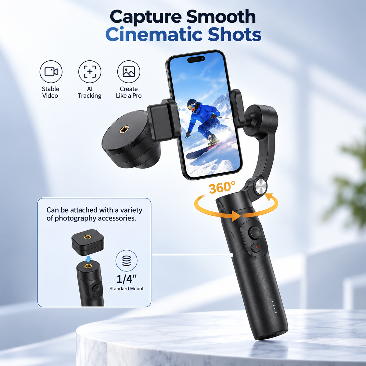 X5 Pro AI Tracking Smartphone Gimbal Tripod with Magnetic Ring Holder