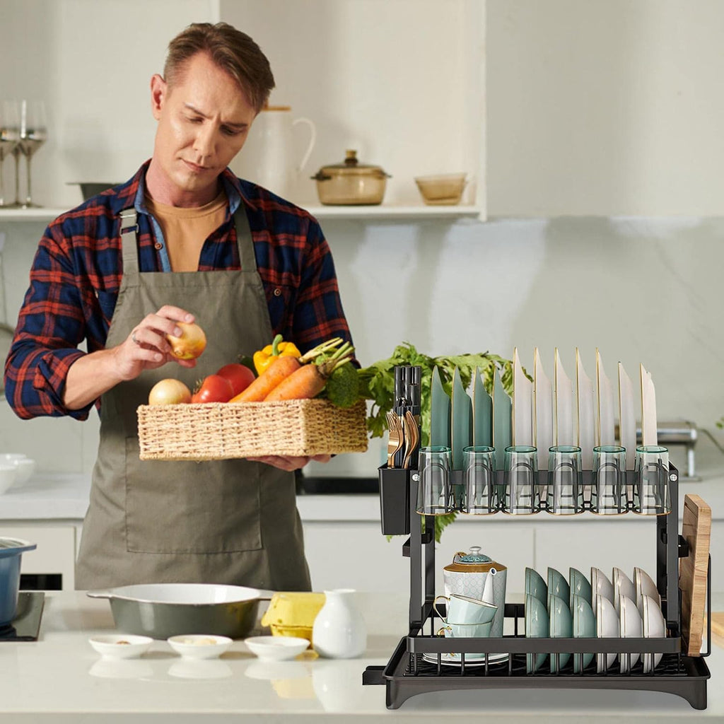 Large 2-Tier Dish Drying Rack with Draining Tray