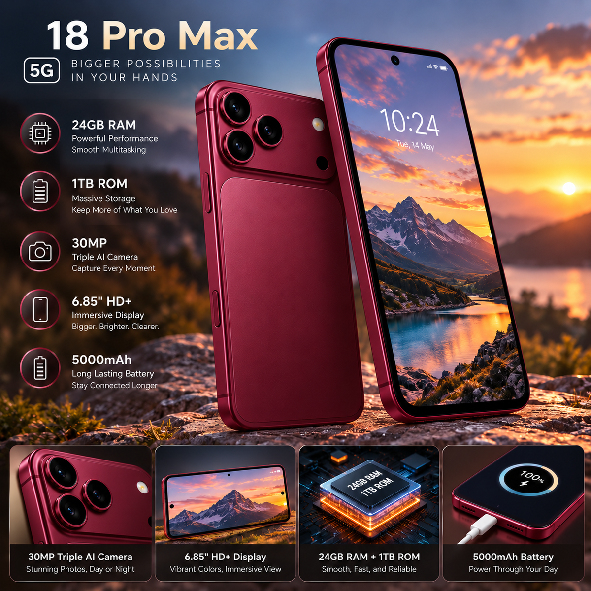 A-18 Pro Max Smartphone with HD+ Display